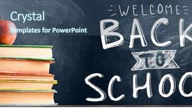  Presentation with welcome back - Presentation design having back to school books background and a ocean colored foreground
