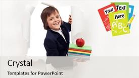  Presentation with back school - Beautiful presentation theme featuring school concept - boy with book backdrop and a light gray colored foreground