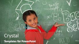  Presentation with chalk board - Audience pleasing theme consisting of back to school doodle against young girl gesturing over chalk board backdrop and a dark gray colored foreground