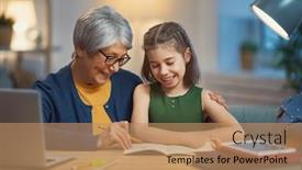  Presentation with grandma - Audience pleasing presentation design consisting of back-to-school-happy-child backdrop and a coral colored foreground