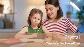  Presentation with school desk - Slides with back-to-school-happy-child background and a coral colored foreground