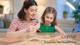  Presentation with school desk - Colorful PPT layouts enhanced with back-to-school-happy-child backdrop and a coral colored foreground