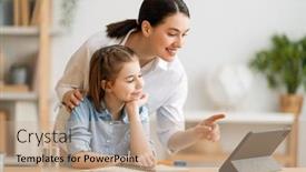  Presentation with back school education - PPT theme enhanced with back-to-school-happy-child background and a coral colored foreground