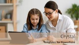  Presentation with back school education - Audience pleasing presentation theme consisting of back-to-school-happy-child backdrop and a coral colored foreground