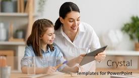  Presentation with back school education - Audience pleasing presentation theme consisting of back-to-school-happy-child backdrop and a coral colored foreground