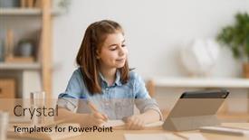  Presentation with back school education - Audience pleasing PPT theme consisting of back-to-school-happy-child backdrop and a coral colored foreground