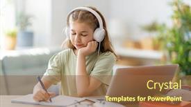  Presentation with back school education - Cool new slide deck with back-to-school-happy-child backdrop and a tawny brown colored foreground