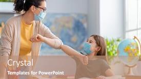  Presentation with school children - Cool new PPT layouts with back-to-school-happy-children backdrop and a coral colored foreground