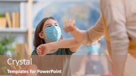  Presentation with school children - Presentation theme having back-to-school-happy-children background and a coral colored foreground