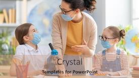  Presentation with school children - Slide deck with back-to-school-happy-children background and a coral colored foreground