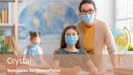  Presentation with school children - Presentation design consisting of back-to-school-happy-children background and a coral colored foreground