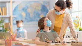  Presentation with school children - PPT theme with back-to-school-happy-children background and a coral colored foreground