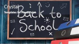 Presentation with school board - Colorful PPT layouts enhanced with back to school message against blackboard with copy space on wooden board backdrop and a tawny brown colored foreground