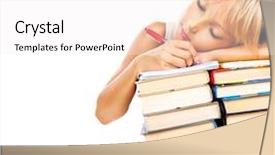  Presentation with back school education - Audience pleasing theme consisting of back to school pretty girl tired schoolgirl sleeping on stack of books education concept isolated on white backdrop and a white colored foreground