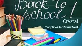  Presentation with back school - Amazing slides having back-to-school-supplies-isolated backdrop and a ocean colored foreground