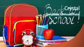  Presentation with school board - Presentation theme with spiral clock - back to school supplies background and a ocean colored foreground