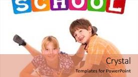  Presentation with kids wheelchair at school - PPT theme enhanced with back to school theme background and a coral colored foreground