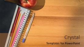  Presentation with back school - Cool new slide deck with back-to-school-top-view backdrop and a gold colored foreground