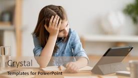  Presentation with back school education - Presentation theme having back-to-school-unhappy-child background and a coral colored foreground