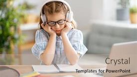  Presentation with back school education - Presentation theme having back-to-school-unhappy-child background and a soft green colored foreground