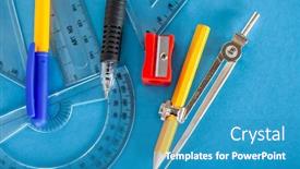  Presentation with rubber - Presentation theme having back to school various items used by pupils in class pen compass pencil rubber background and a teal colored foreground
