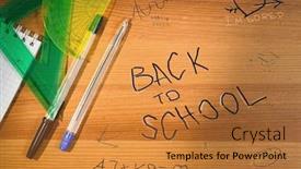  Presentation with school desk - Colorful slide set enhanced with back-to-school-writing backdrop and a gold colored foreground