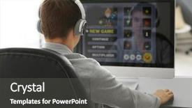  Presentation with game - Colorful slide deck enhanced with back university - teenager playing computer game backdrop and a dark gray colored foreground