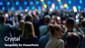  Presentation with audience - Amazing PPT layouts having back view blue tones defocus backdrop and a wine colored foreground