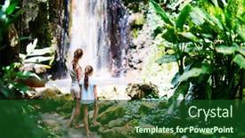  Presentation with daughter mother - Presentation theme featuring back-view-family-of-mother background and a forest green colored foreground