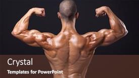  Presentation with flexing - Slide deck consisting of back view of a male bodybuilder flexing his biceps on black background background and a tawny brown colored foreground