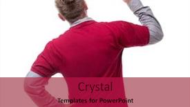  Presentation with finger - Colorful slide deck enhanced with back-view-of-a-man backdrop and a crimson colored foreground