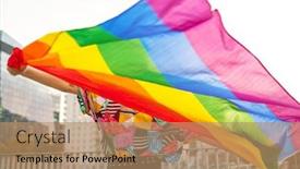  Presentation with rainbow flag - Presentation design consisting of back-view-of-a-person background and a coral colored foreground