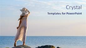  Presentation with sea water - Slide deck having back-view-of-anonymous-barefoot background and a sky blue colored foreground