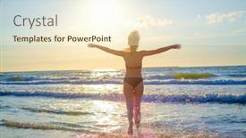  Presentation with sea weather - Colorful presentation enhanced with back-view-of-anonymous-female backdrop and a cream colored foreground