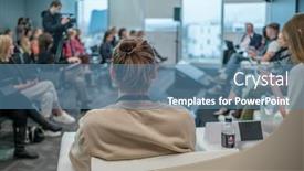  Presentation with business casual - Presentation theme enhanced with back-view-of-anonymous-male background and a teal colored foreground