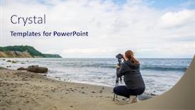  Presentation with stormy sea - Colorful slide deck enhanced with back-view-of-anonymous-man backdrop and a sky blue colored foreground