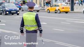 Presentation with traffic police - Presentation consisting of back-view-of-anonymous-man background and a gray colored foreground