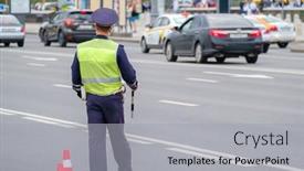  Presentation with traffic police - PPT theme having back-view-of-anonymous-man background and a light gray colored foreground
