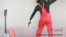  Presentation with anonymous - PPT theme featuring back-view-of-anonymous-worker background and a coral colored foreground