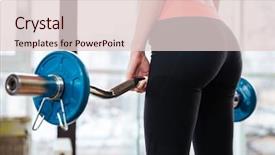  Presentation with barbell - Audience pleasing slide deck consisting of back view of attractive young sportswoman training with barbell in gym backdrop and a lemonade colored foreground