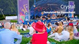  Presentation with audience - Presentation theme featuring back-view-of-audience-resting background and a ocean colored foreground