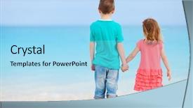  Presentation with sister - Slides consisting of back view of brother and sister at tropical beach background and a light blue colored foreground