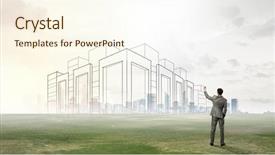  Presentation with construction sketch - Cool new presentation design with back view of businessman drawing backdrop and a cream colored foreground