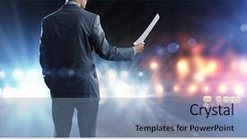  Presentation with speaker - Slide deck featuring strong and powerful as super background and a wine colored foreground.