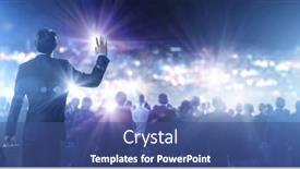  Presentation with speaker - PPT layouts with back view of businessman speaker standing on podium in lights background and a ocean colored foreground