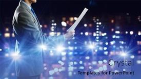  Presentation with businessman standing on maze - Colorful theme enhanced with back view of businessman speaker standing on podium in lights backdrop and a teal colored foreground