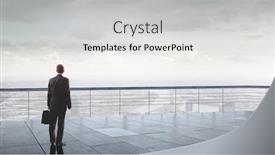  Presentation with roof - Theme with back view of businessman standing on roof looking at city background and a light gray colored foreground