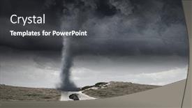  Presentation with suitcase - Amazing slide set having back view of businessman with umbrella and suitcase facing tornado backdrop and a dark gray colored foreground