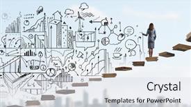  Presentation with strategy - Beautiful PPT theme featuring back view of businesswoman drawing backdrop and a sky blue colored foreground