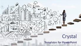  Presentation with strategy - Cool new theme with back view of businesswoman drawing backdrop and a sky blue colored foreground